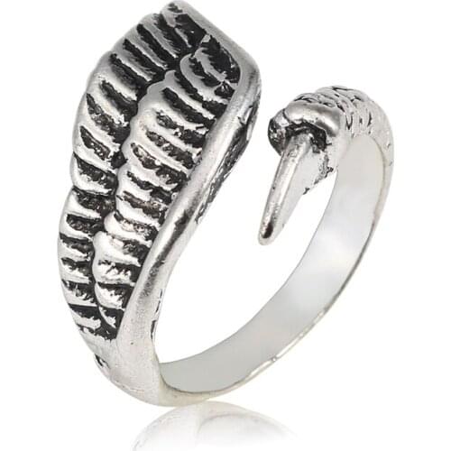 Punk Wing Ring Mens Jewelry Steam Retro Wing Eagle Claw Adjustable Ring Hip Hop Mens Ring