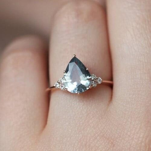 Classical Style Rose Gold Antique Aquamarine Engagement Engagement Princess Ring Love Diamond Ring Size 6-10