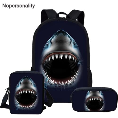 Nopersonality 3D Shark Printed School Bags Set Cool Animals Teen Girls Boys School Backpacks Large Capacity Student Book Bags