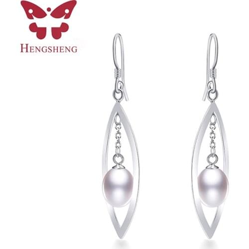 HENGSHENG Fashion Brand Wedding&Engagement Jewelry Solid 925 Sterling Silver Long Earrings With Top Quality Pearls Wedding Gift