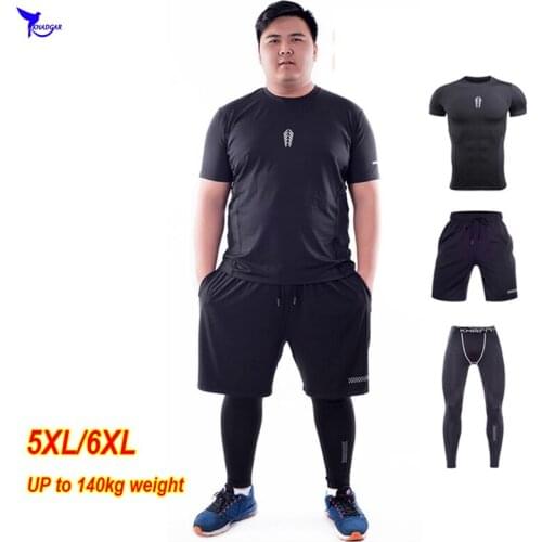 3 Pcs 5XL/6XL Mens Sportswear Running Set Plus Size Short Sleeve Gym Fitness Sport Suit Quick Dry Bodybuilding Jogging Clothing
