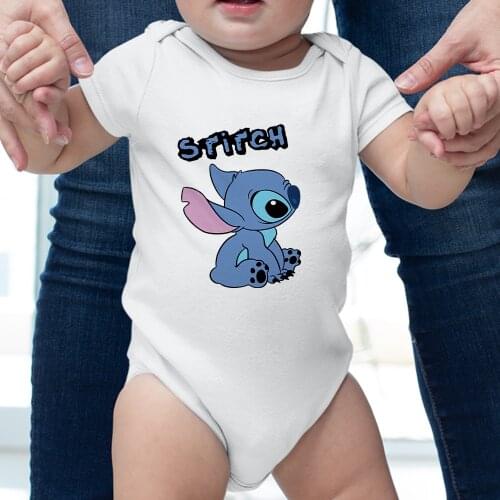0-24M Disney Stitch Toddler Romper Summer Cartoon Baby Bodysuits Fashion Girl Boy White Infant Jumpsuit