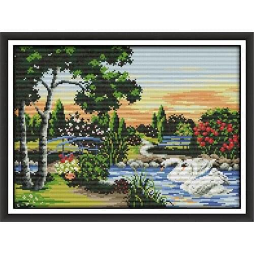 Beautiful swan lake scenery counted 11 14CT Cross Stitch Set DIY DMC Chinese Cross-stitch gift Embroidery Needlework Home Decor