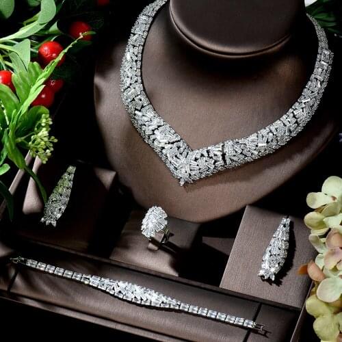 HIBRIDE High Quality Bridal Necklace and Earrings Set Zirconia Nigerian Jewelry Set for Women parrure bijoux femme mariage N-804