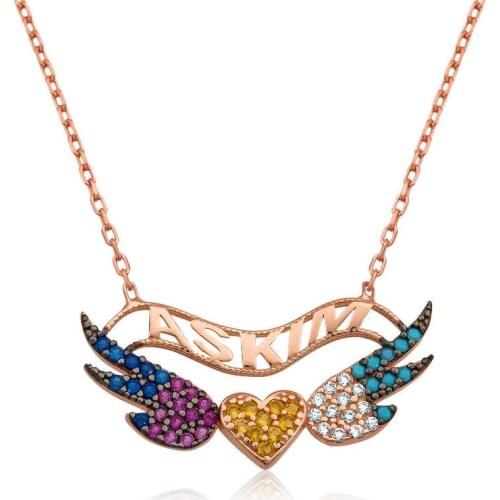 Real Silver 925 Jewelry Silver Winged Heart Woman Necklace