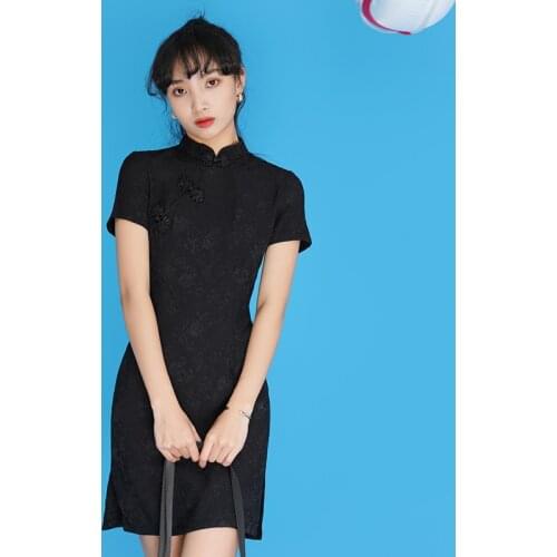 Summer New Cheongsam Young Small Short Retro Modified Dark Wind Dress Can Be Worn Daily