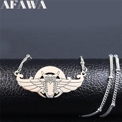 Witchcraft Moon Owl Stainless Steel Chain Necklace Women/Men Silver Color Necklace Jewelry collares de acero inoxida N4057S02