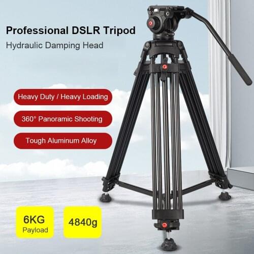 Professional Aluminum DSLR Camera Tripod Stand 1.8m/6ft 8KG Payload with 360° Panoramic Hydraulic Damping Head Universal 1/4 3/8