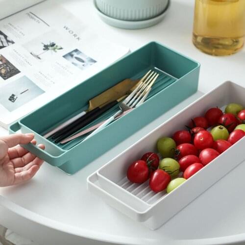 Rectangular Cutlery Storage Box Kitchen Chopsticks Forks Spoons Draining Rack Household Fruit Vegetables Food Container