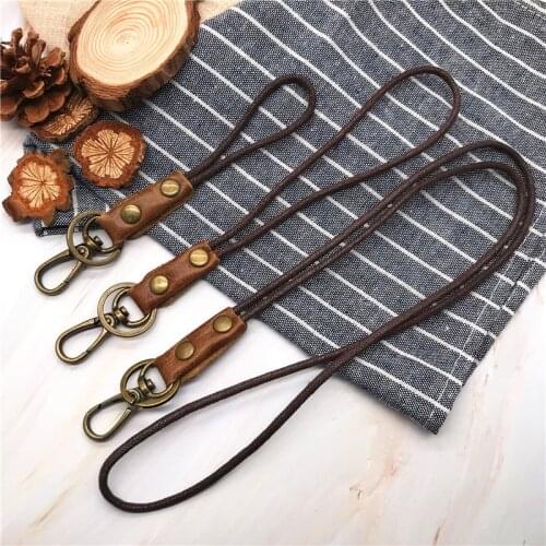 Cowhide Genuine Leather Lanyard Neck strap for mobile phone badge keys id credit work card holder wrist neck lanyard keychain