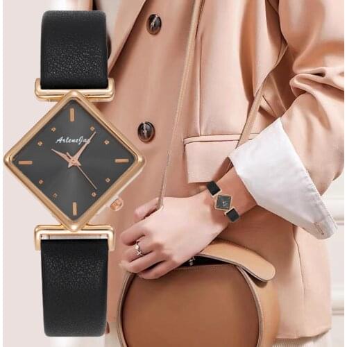 Luxury Fashion 2021 Square Women Watches Brand Simple Dial Ladies Quartz Wristwatches Retro Style Female Black Leather Clock