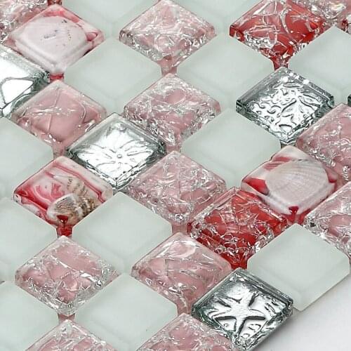 Pink sea shell mosaic crystal glass ceramic tile living room TV background wall interior decoration bathroom building material