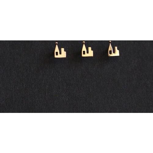 14k solid gold castle fairytale earring stud Dainty minimalist mini simple minimal styles jewelry Kids Cute Girl gift baby