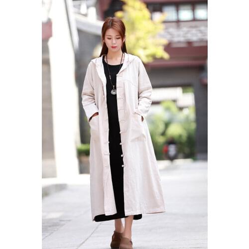 Shanghai Story Womens Button Hoodie Coat Long Quilted Trench Chinese Traditional Frog Jacket with Pocket