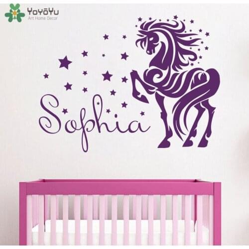 YOYOYU Wall Decal Horse Animal Personalized Name Wall Stickers For Girls Bedroom Stars Pattern Vinyl Home Decor Removable SY702
