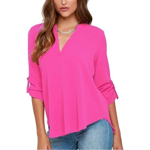 2018 Big Yard Tops Women V-neck Chiffon Blouses 3/4 Sleeve Female Shirt Fashion Large Size Plus Size Feminina Camisas Blusas