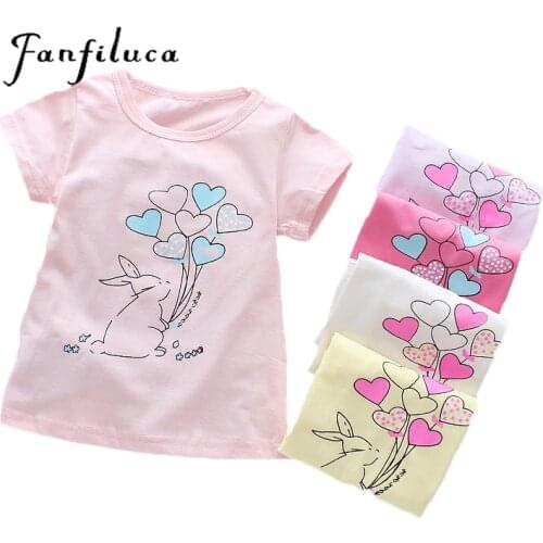 Fanfiluca Girls T shirts Cotton Baby Girl Short Sleeve Kids Cloths Blouse Summer Style T-shirt Free Shipping