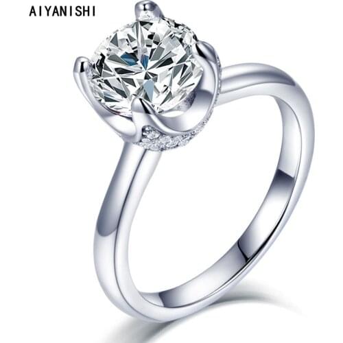 AIYANISHI Wedding Rings For Women Flower 2ct Sona Diamond Ring Engagement Bridal Rings Anel Accessories Gifts Drop Shipping