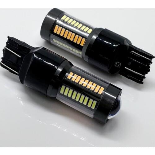 2pcs T20 7443 W215W 66SMD Lens 4014 LEDs 580 Switchback LED Car Signal Lights Turn Parking Auto Led White Amber Dual Color