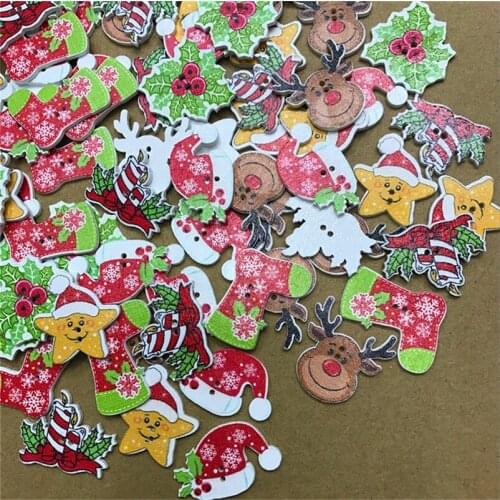 300PCS Christmas Buttons Decorations Handmade DIY Wood Natural Creative Cartoon Wood Chips Scrapbooking Accessories
