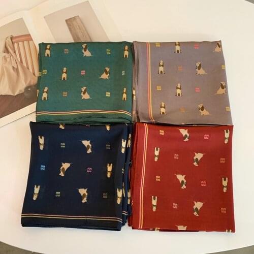 70*70 printing dog small square scarf small Silk like scarf womens thin scarf Fashion Scarf