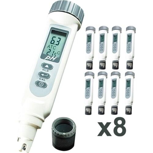 8 x pieces Digital pH Meter ATC Temperature C/F+ Free 3 pH Powder pH4.01, pH7.00, & pH10.01 Waterproof Water Quality Tester