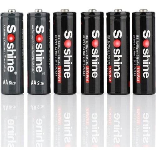4PCS/Pack Soshine 700mAh 14500 battery 3.2V LiFePO4 AA Rechargeable Battery with Battery Box battery connector