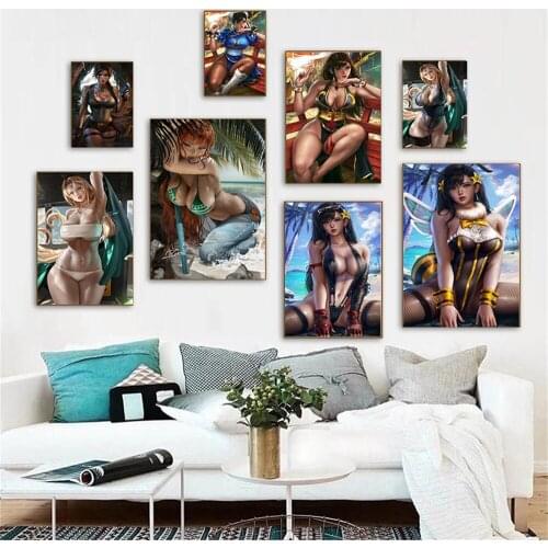 Anime Movie Canvas Painting Sexy Girl Silk Print Video Game Posters and Prints Wall Art Print Canvas Couple Bedroom Decoration