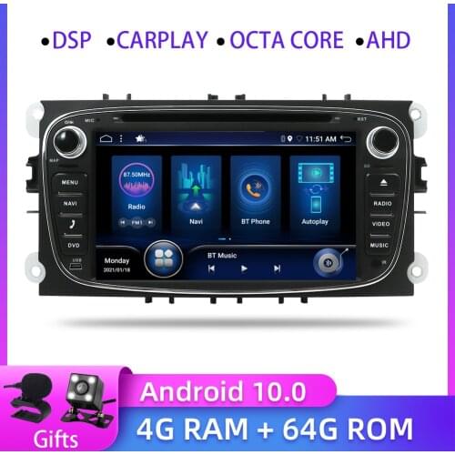 2 din Android 10 Car dvd Player Gps Support SWC for Ford focus Mondeo S-max Smax Kuga C-max Car Radio Head Unit with DSP carplay