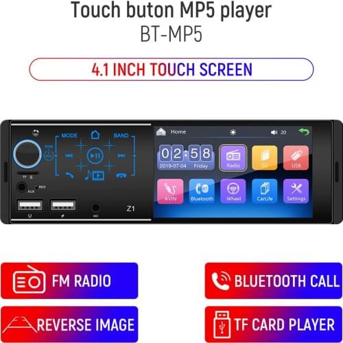 Z1 Touch Screen Car MP5 Player 1 Din Android Radio Audio Stereo Bluetooth TF USB Fast Charging AUX Multimedia Stereo System 4In
