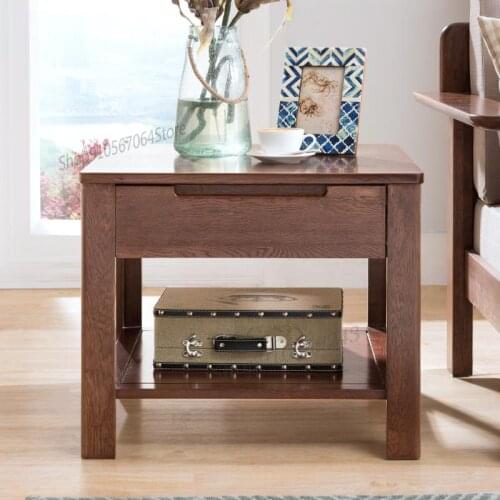 Solid Wood Sofa Side Table Oak Corner Table Nordic Side Table With Drawer Environmental Protection Small Square Table Living Roo
