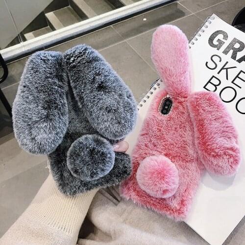 Bunny Fur Case for Samsung Galaxy A22 A12 A02S A02 A82 Xcover 5 F62 M62 F52 Fluffy Rabbit Plush Phone Cover Shell