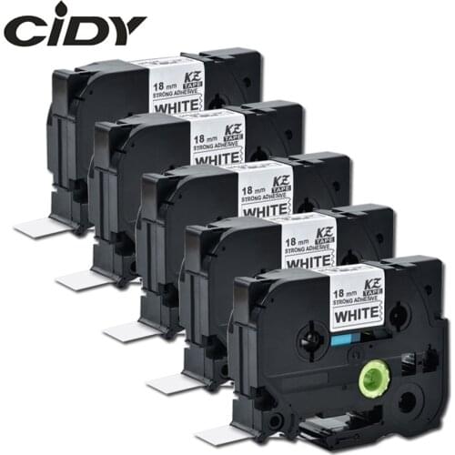 Cidy 5pcs Black on White Strong Adhesive Tape 18mm tze S241 TZe-S241 tz-S241 tz S241 compatible brother p-touch printer