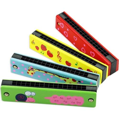 16 Hole Harmonica Kids Wooden Toy Double-Row Cartoon Pattern Harmonica Students Teaching Children Beginner Musical Instruments