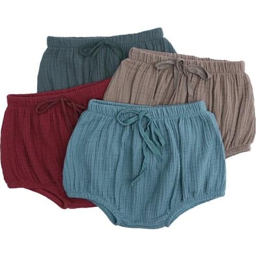 Childrens Cotton And Linen Triangle Shorts Baby Casual Solid Color Elastic Waist Basic Shorts WT025