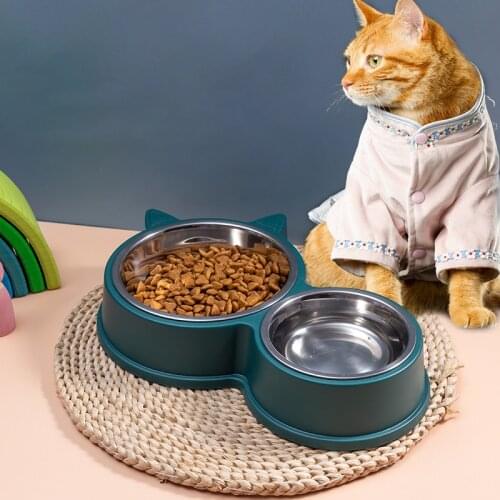 Pet Cat Double Bowl Dog Kitten Food Water Feeder Stainless Steel Pets Drinking Dish for Cat Dog Puppy Feeding Bowls Pet Supplies