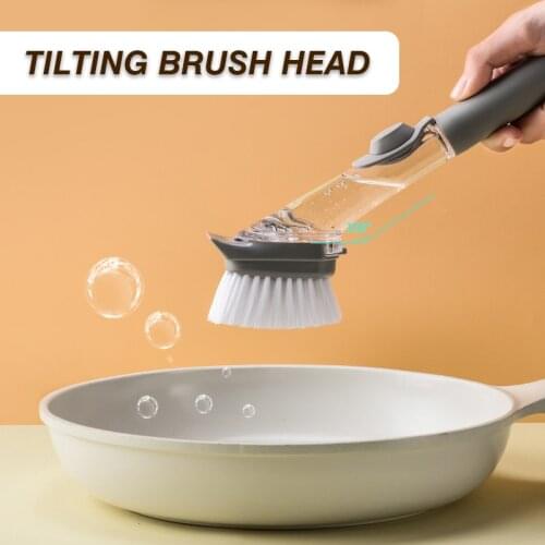 Double Use Kitchen Cleaning Brush Scrubber Dish Bowl Washing Sponge Automatic Liquid Dispenser Kitchen Pot Cleaner Tools Gadgets