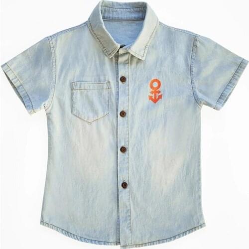 Baby Boys Denim Shirts Print Thin Summer Clothes Cotton Turn-down collar boy Shirt Childrens Clothing Short sleeve Tops Shirt