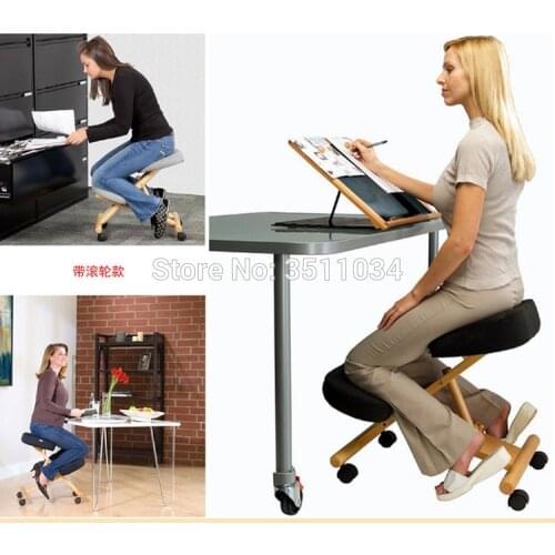 2019 New Ergonomic Posture Knee Chair with Silent pulley Kneeling Chair Oak Wood Modern Office Furniture Computer Chair