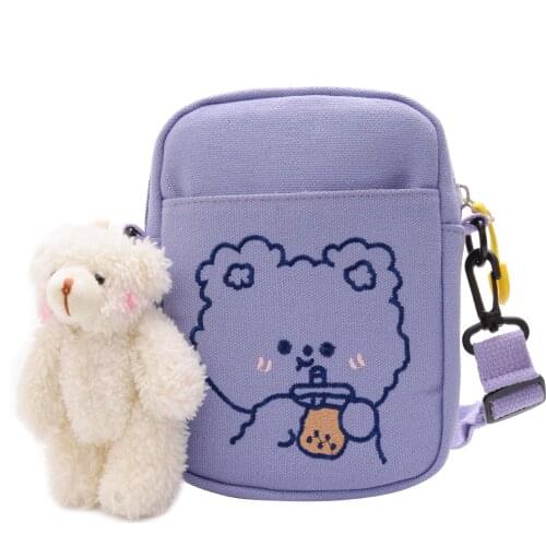 Canvas Kids Kindergarten Messenger Bags Children Shoulder Bag Bear Doll Toddler Crossbody Bag for Girl Boys Cute Baby Coin Purse