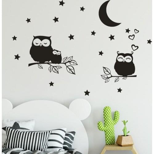 KAKUDER Owl Stars Moon Wall Stickers Removable Art Vinyl Mural decoration adesivo de parede wall sticker for kids room Drop Ship