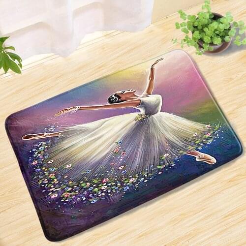 Oil Painting Ballet Graceful Dancer Bath Mat Watercolor Bathroom Rug Carpet Doormats And Toilet 3-Pcs Sets Bath Decor Product