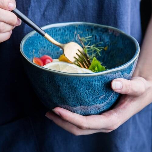 MDZF 950ml Ceramic Salad Noodle Bowl Rice Soup Fruit Vegetable Dessert Large Bowl Kitchen Tool Heat-Resistant Oven Baking Bowl