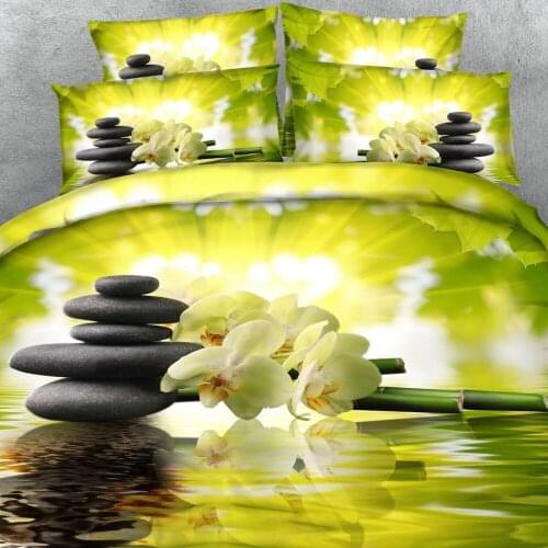Royal Linen Source 4 PCS Bamboo and flowers Bed cover set Twill 3d Print Duvet Cover Set with Pillowcases Queen Bed and King Bed