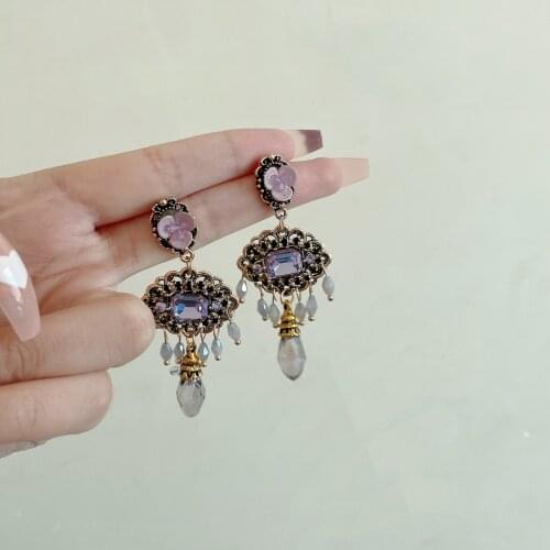 Korean Sweet Pink Vintage Drop Earring Bling Crystal Long Earring brincos pendientes Wholesale Statement Jewelry