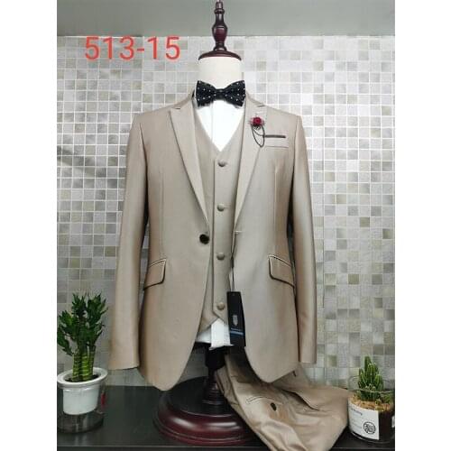 Champagne grooms suit New Prom Dresses Tuxedos Wedding Suit Groom Wedding Suits (Jacket + Pants + Vest) mens wear