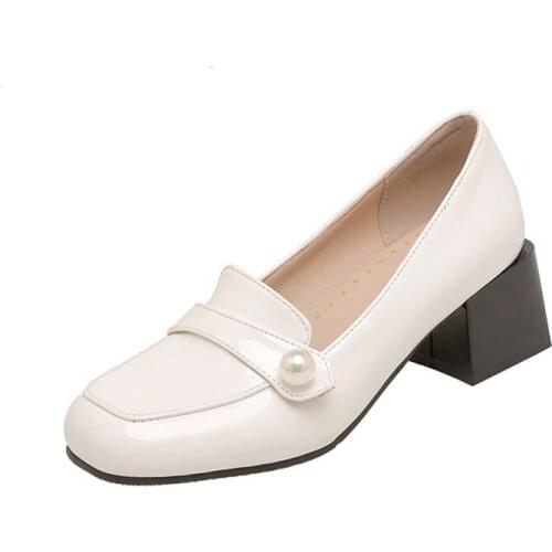 Lovely Pearl Women Shoes 2021 Classic Patent Leather High Heels Pumps Female Working Casual Basic Shoes Plus Size 44 45 46 H-31