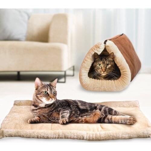 2-in-1 Cat Pet Bed Tunnel Cat Sleeping Bag Warm Pet Bed Sofa For Small Cat Dog House Lovely Soft Pet Cat Mat Cushion Washable
