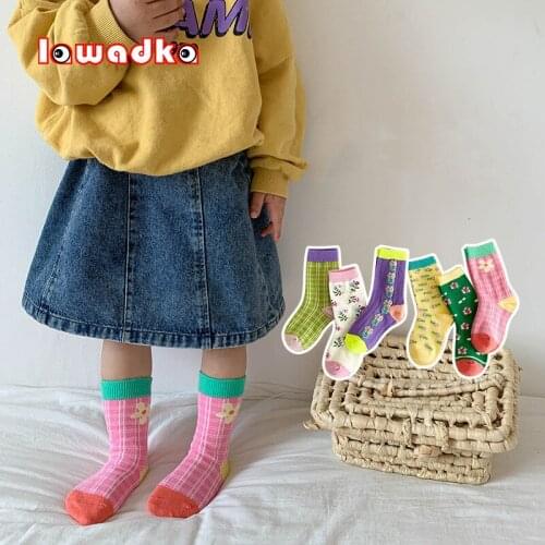 Lawadka 3Pairs/lot Spring Kids Girls Sock Flower Princess Childrens Socks Striped Baby Clothes Accessories Age for 1-8Years