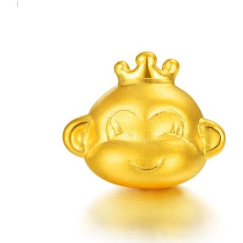 Best Gift Pure 999 24K Yellow Gold Women 3D Crown Monkey Head 1-1.5g